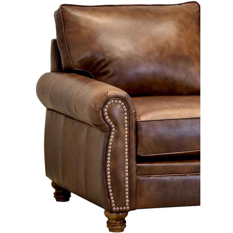 Canapé et fauteuils en cuir de vachette pleine fleur marron