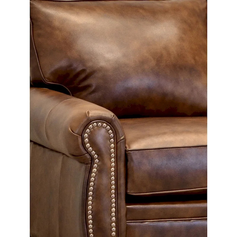 Canapé et fauteuils en cuir de vachette pleine fleur marron