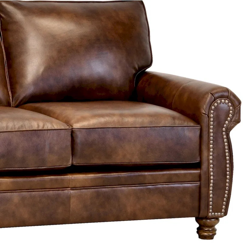 Canapé et fauteuils en cuir de vachette pleine fleur marron