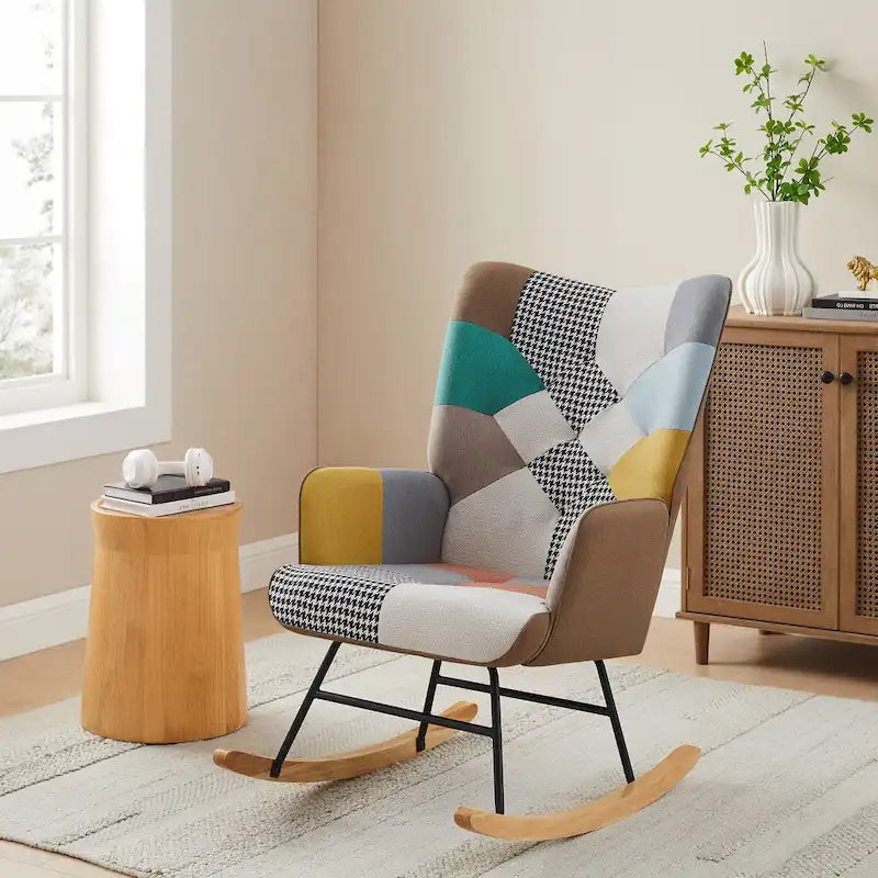 Hochet bébé coussin en lin patchwork