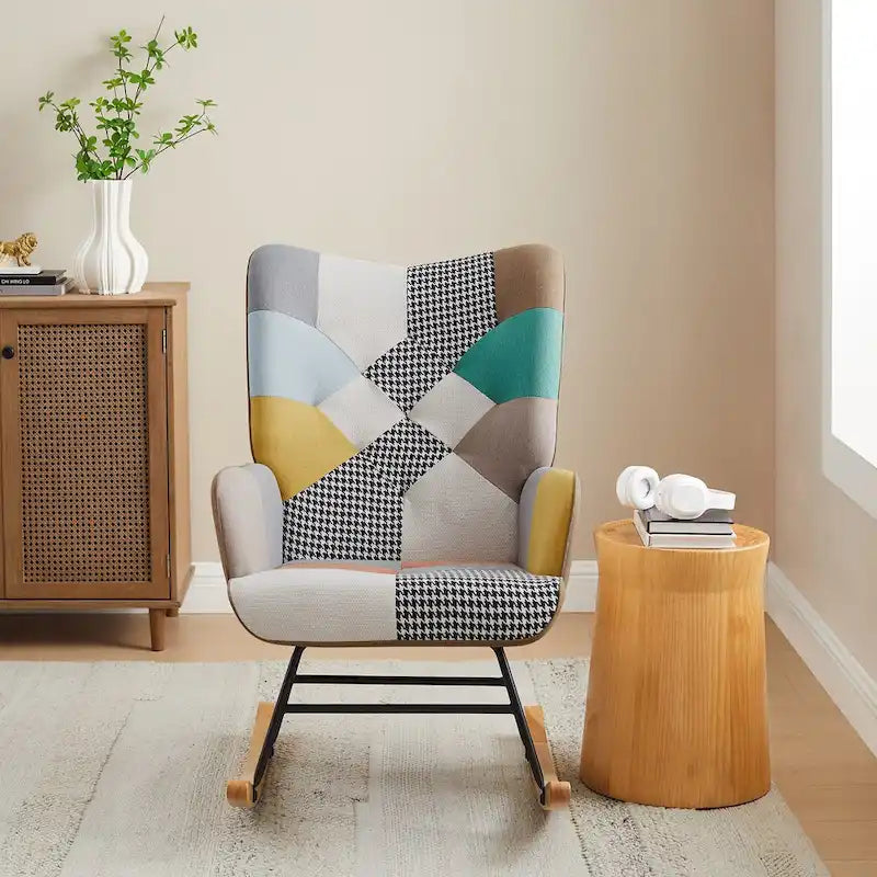 Hochet bébé coussin en lin patchwork