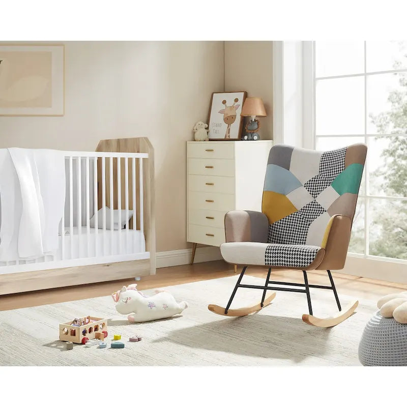 Hochet bébé coussin en lin patchwork