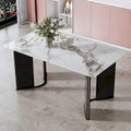 Table à manger rectangulaire avec plateau en similicuir marbre blanc