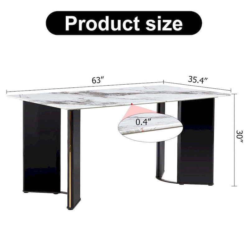Table à manger rectangulaire avec plateau en similicuir marbre blanc