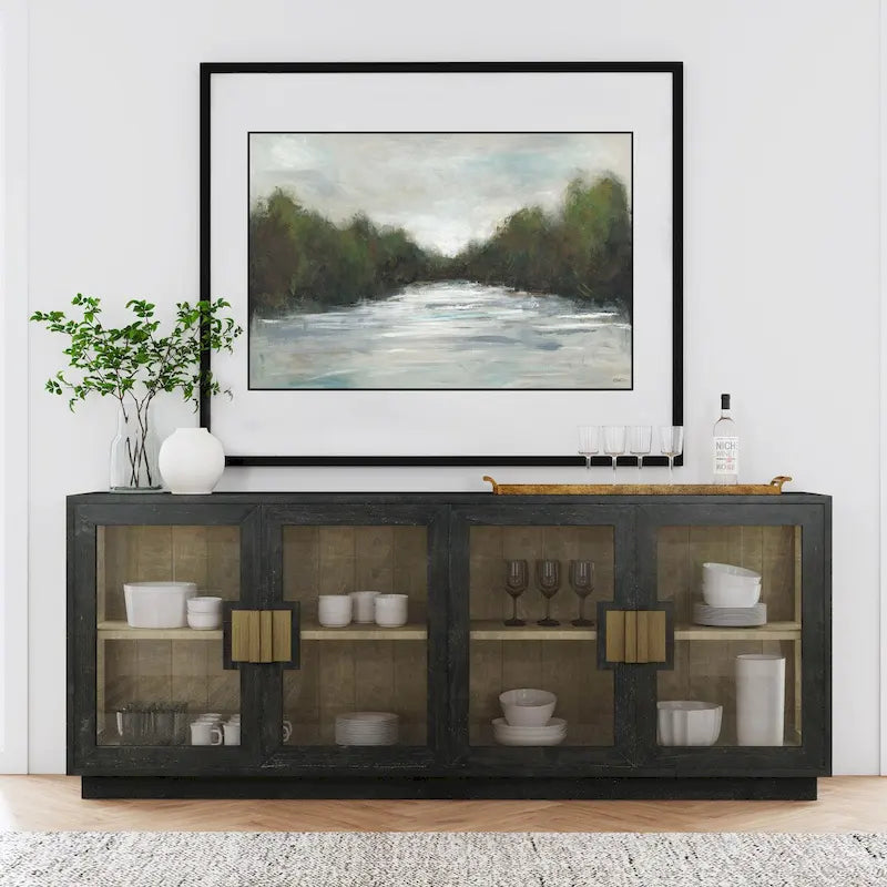 Buffet en pin recyclé et verre
