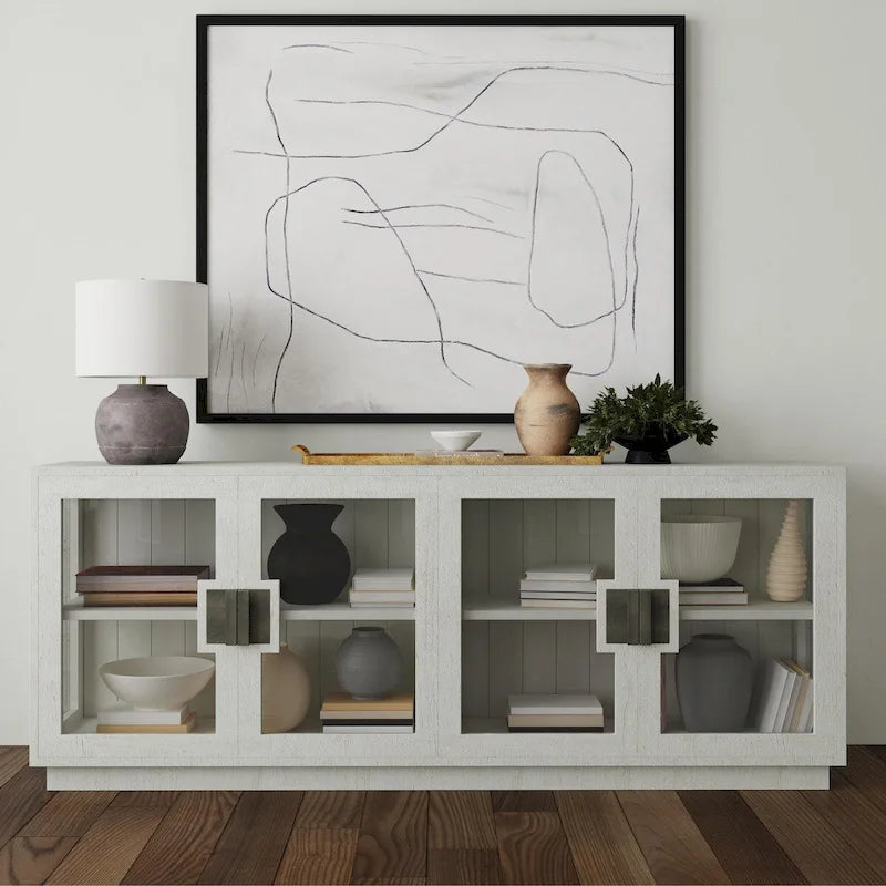Buffet en pin recyclé et verre