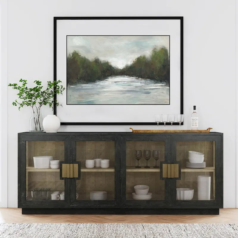 Buffet en pin recyclé et verre