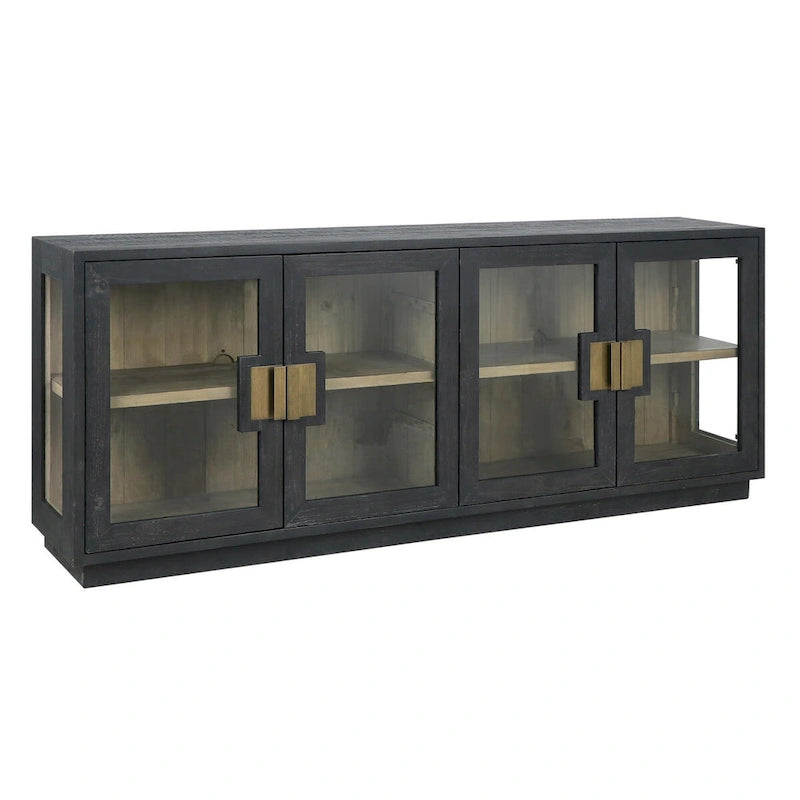 Buffet en pin recyclé et verre