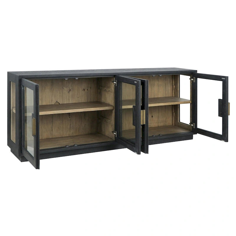 Buffet en pin recyclé et verre