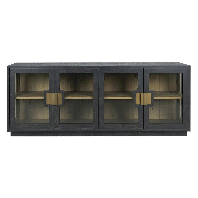 Buffet en pin recyclé et verre