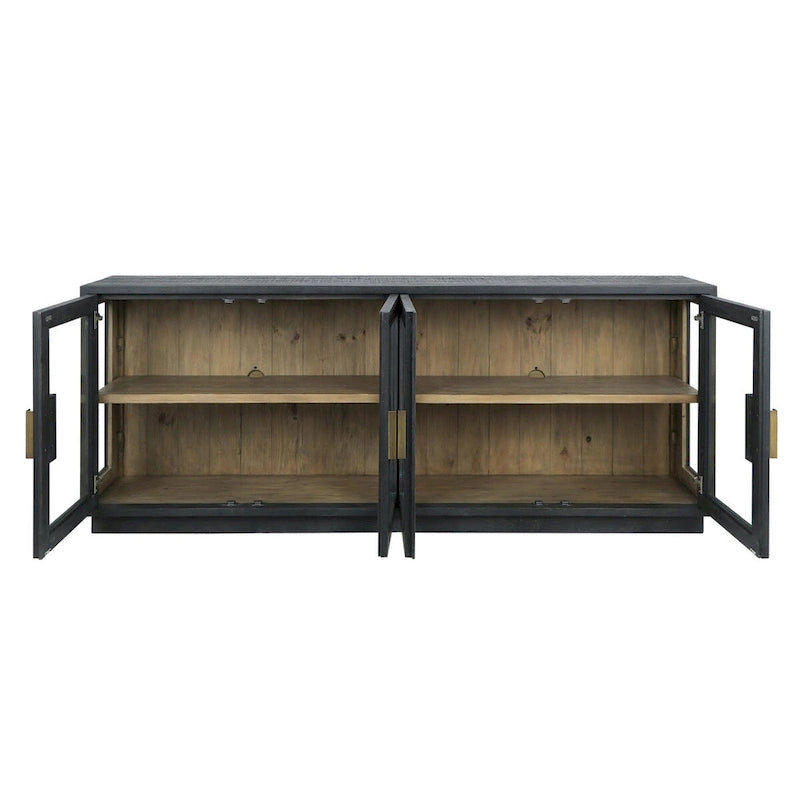 Buffet en pin recyclé et verre