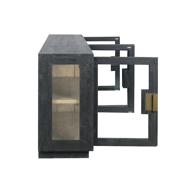 Buffet en pin recyclé et verre