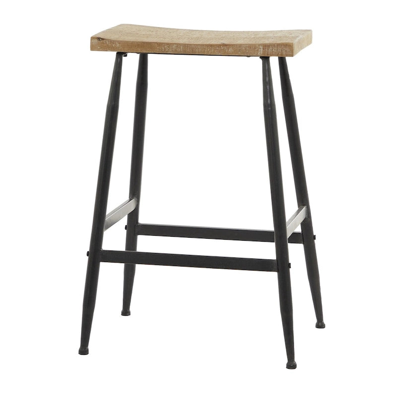 Tabourets de bar en métal, plateau de table en bois brun