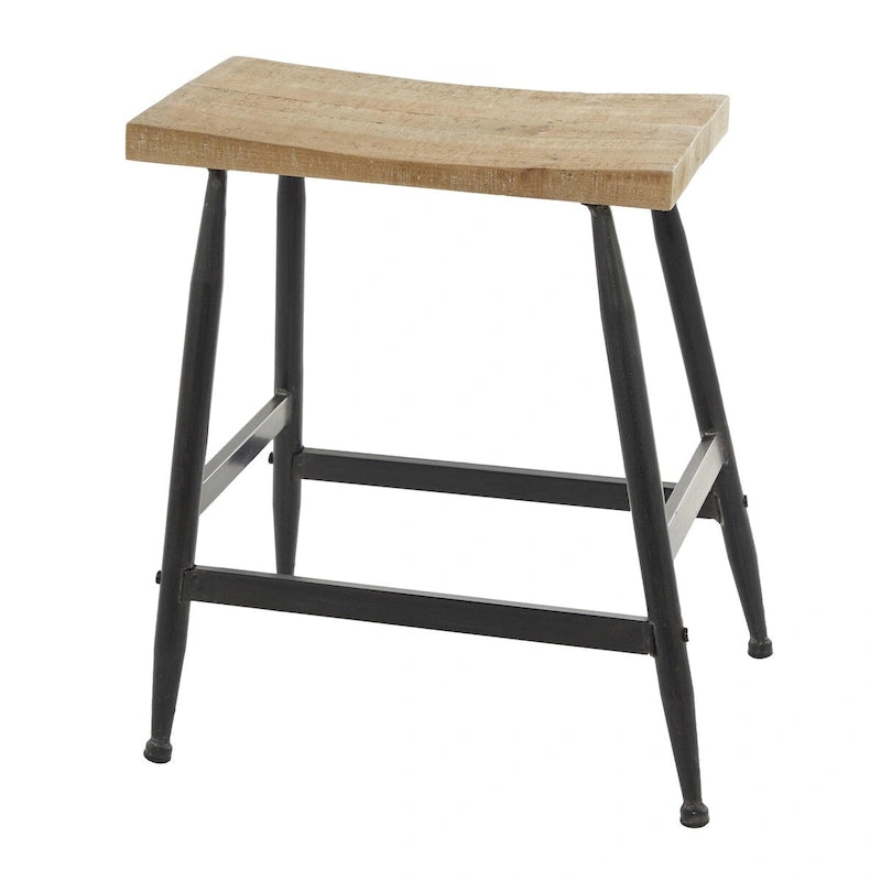 Tabourets de bar en métal, plateau de table en bois brun