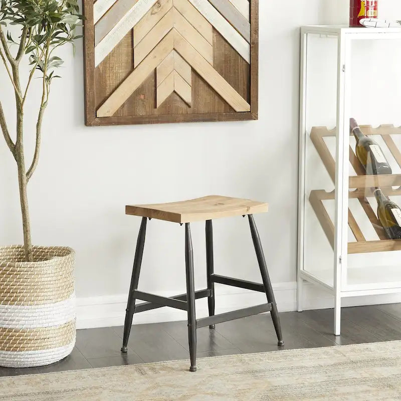 Tabourets de bar en métal, plateau de table en bois brun