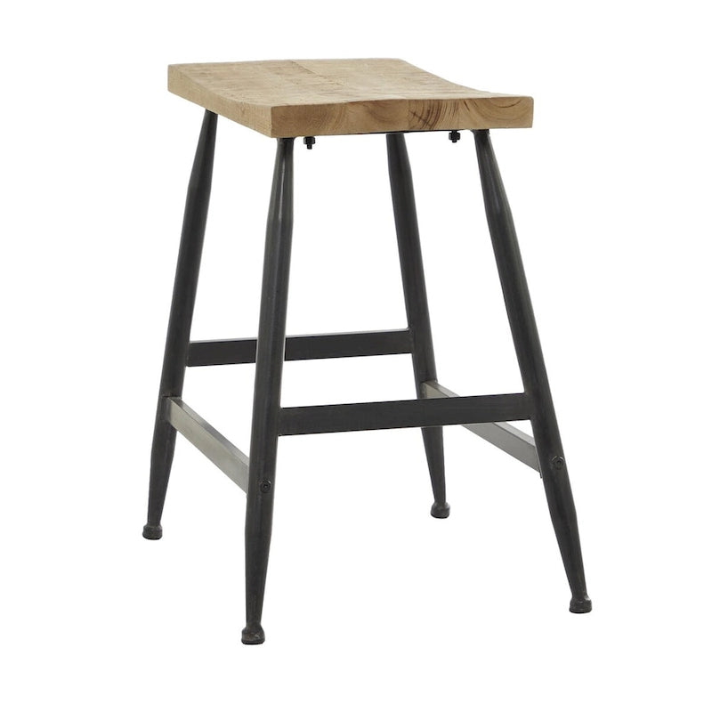 Tabourets de bar en métal, plateau de table en bois brun