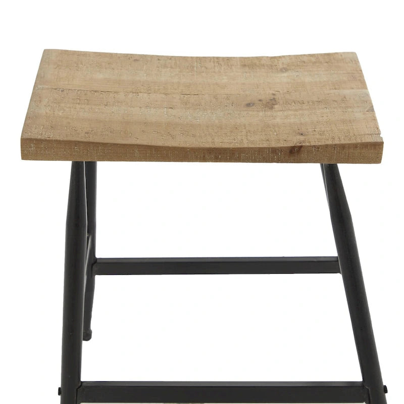 Tabourets de bar en métal, plateau de table en bois brun