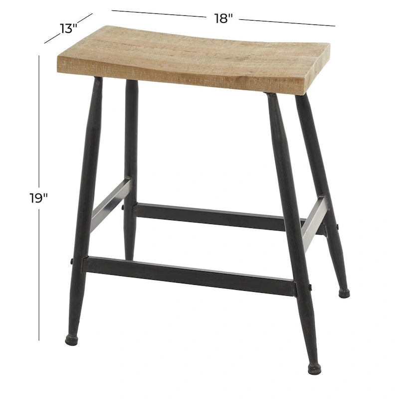 Tabourets de bar en métal, plateau de table en bois brun