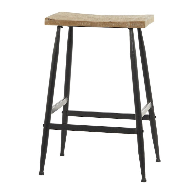 Tabourets de bar en métal, plateau de table en bois brun