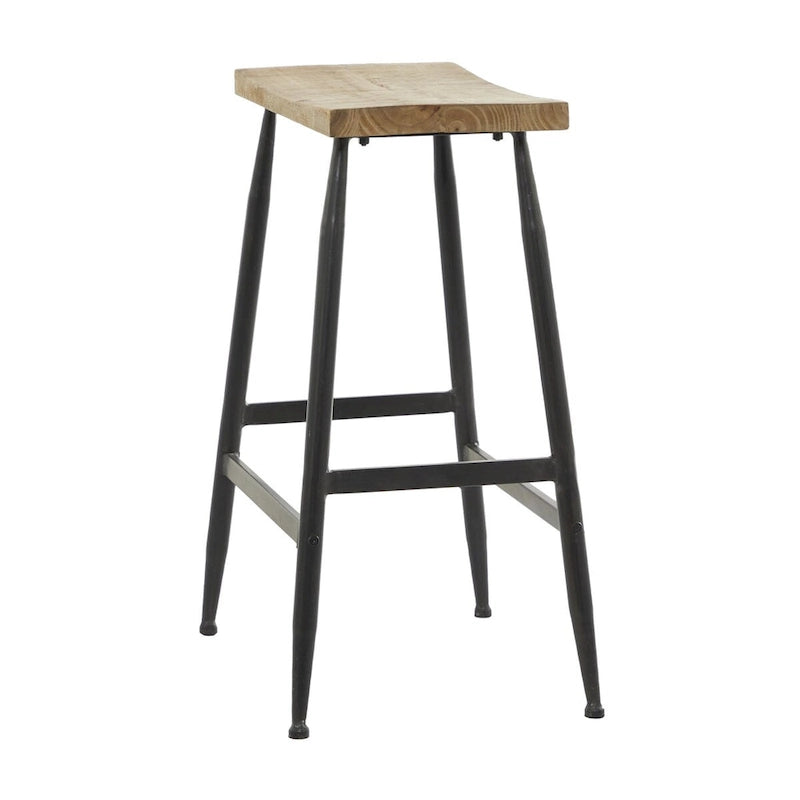 Tabourets de bar en métal, plateau de table en bois brun