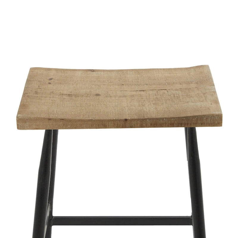 Tabourets de bar en métal, plateau de table en bois brun