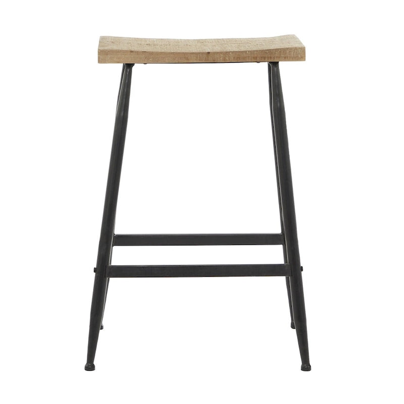 Tabourets de bar en métal, plateau de table en bois brun