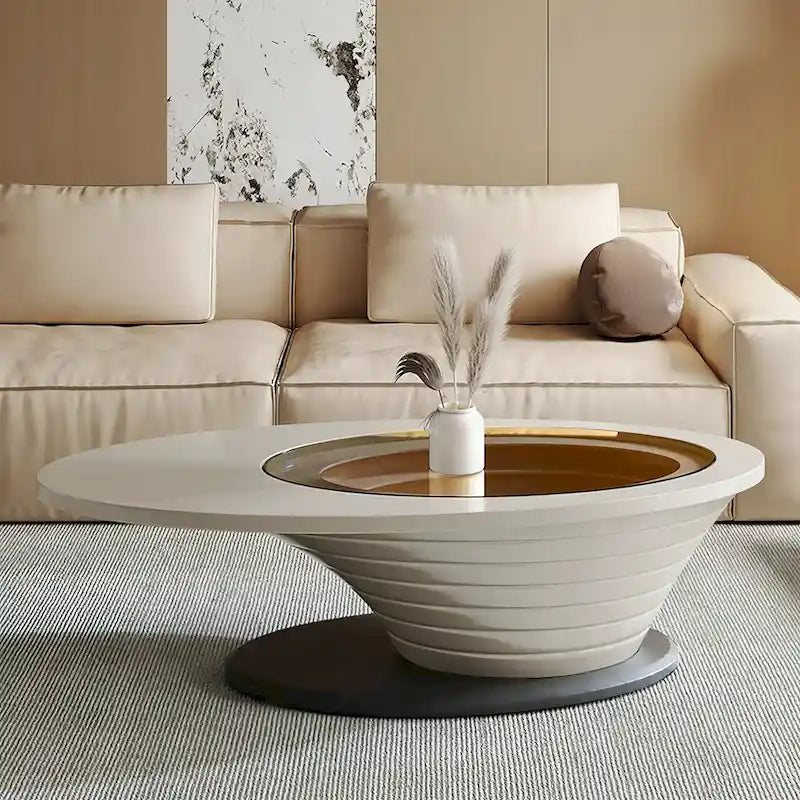 Table basse ovale de luxe moderne et minimaliste avec plateau en verre