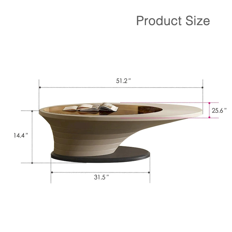 Table basse ovale de luxe moderne et minimaliste avec plateau en verre