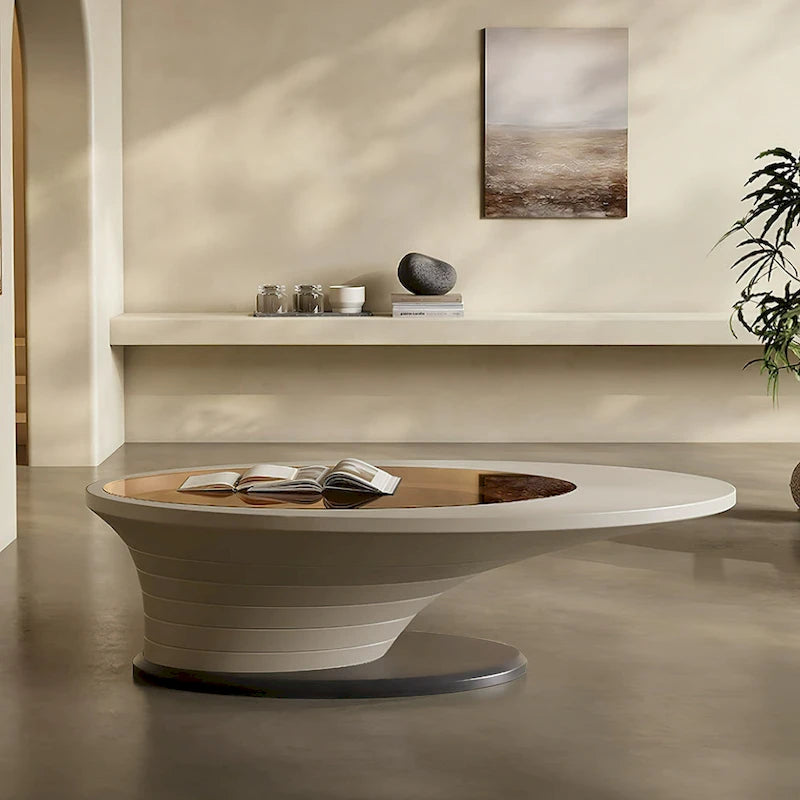 Table basse ovale de luxe moderne et minimaliste avec plateau en verre