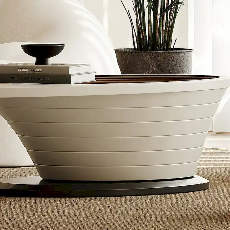 Table basse ovale de luxe moderne et minimaliste avec plateau en verre