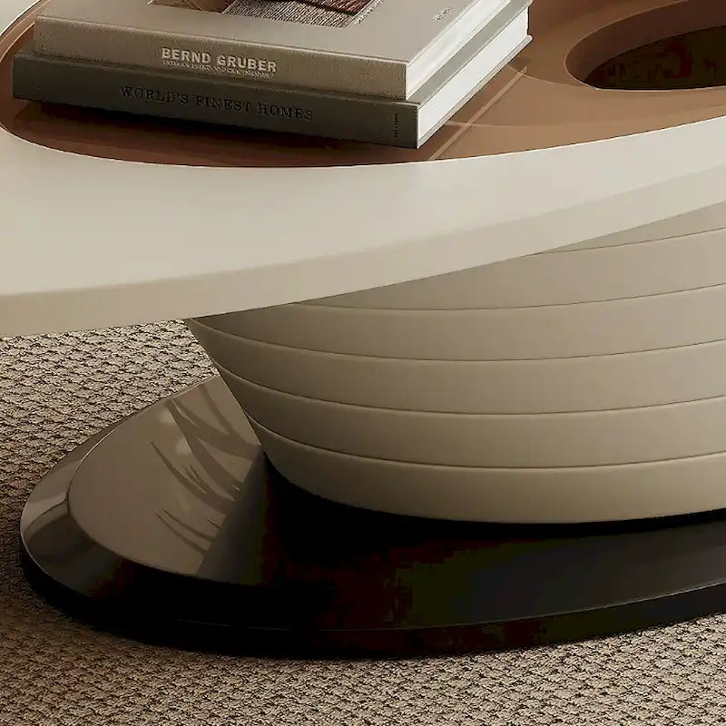 Table basse ovale de luxe moderne et minimaliste avec plateau en verre